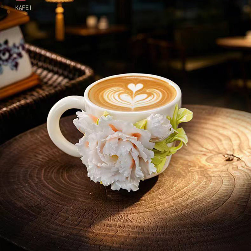 Intangible Cultural Heritage Hand-Sculpted Flower Ceramic Coffee Cup
