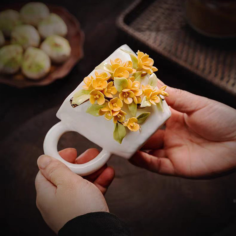 Intangible Cultural Heritage Hand-Sculpted Flower Ceramic Coffee Cup