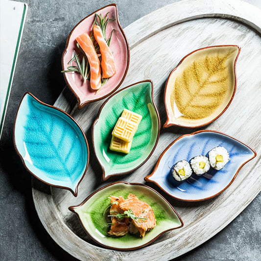 Leaf Cracked Ceramic Snack Plate