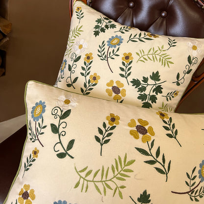 Leaf Embroidered Cotton Throw Pillow Cover