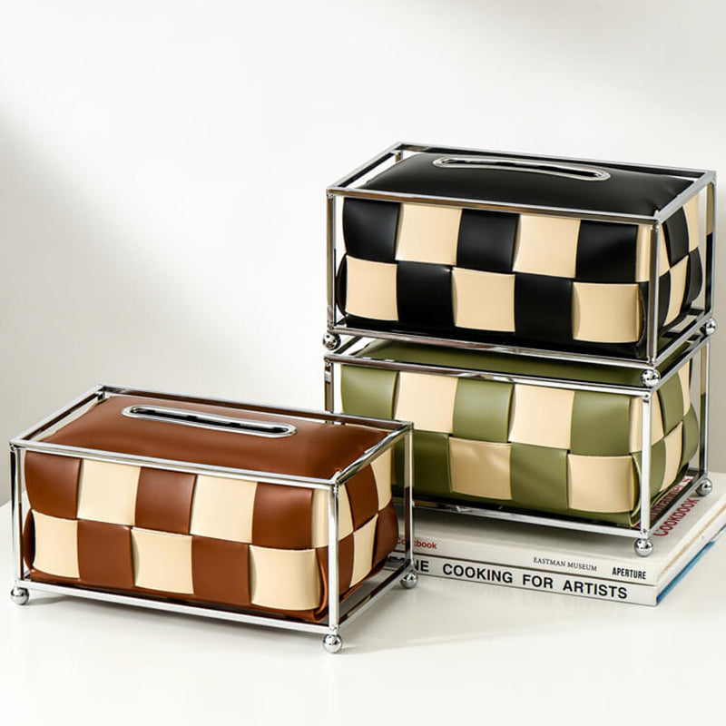 Leather Checkerboard Tissue Box