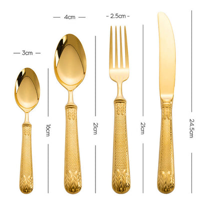 Light Luxury Embossed Flatware 4Pcs Set