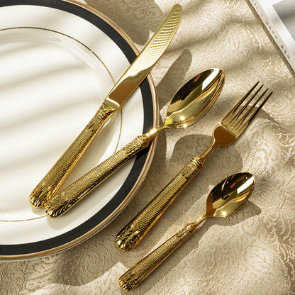 Light Luxury Embossed Flatware 4Pcs Set