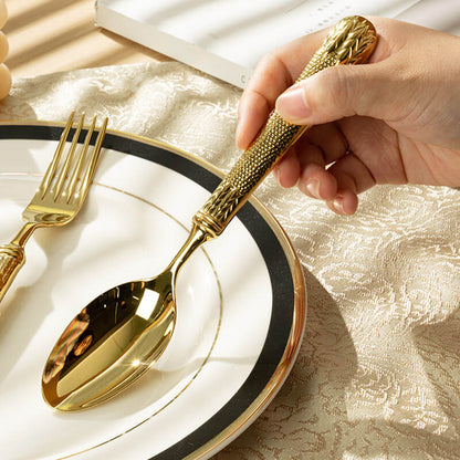 Light Luxury Embossed Flatware 4Pcs Set