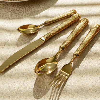 Light Luxury Embossed Flatware 4Pcs Set