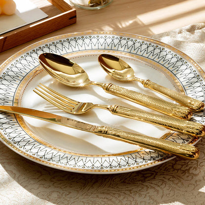 Light Luxury Embossed Flatware 4Pcs Set