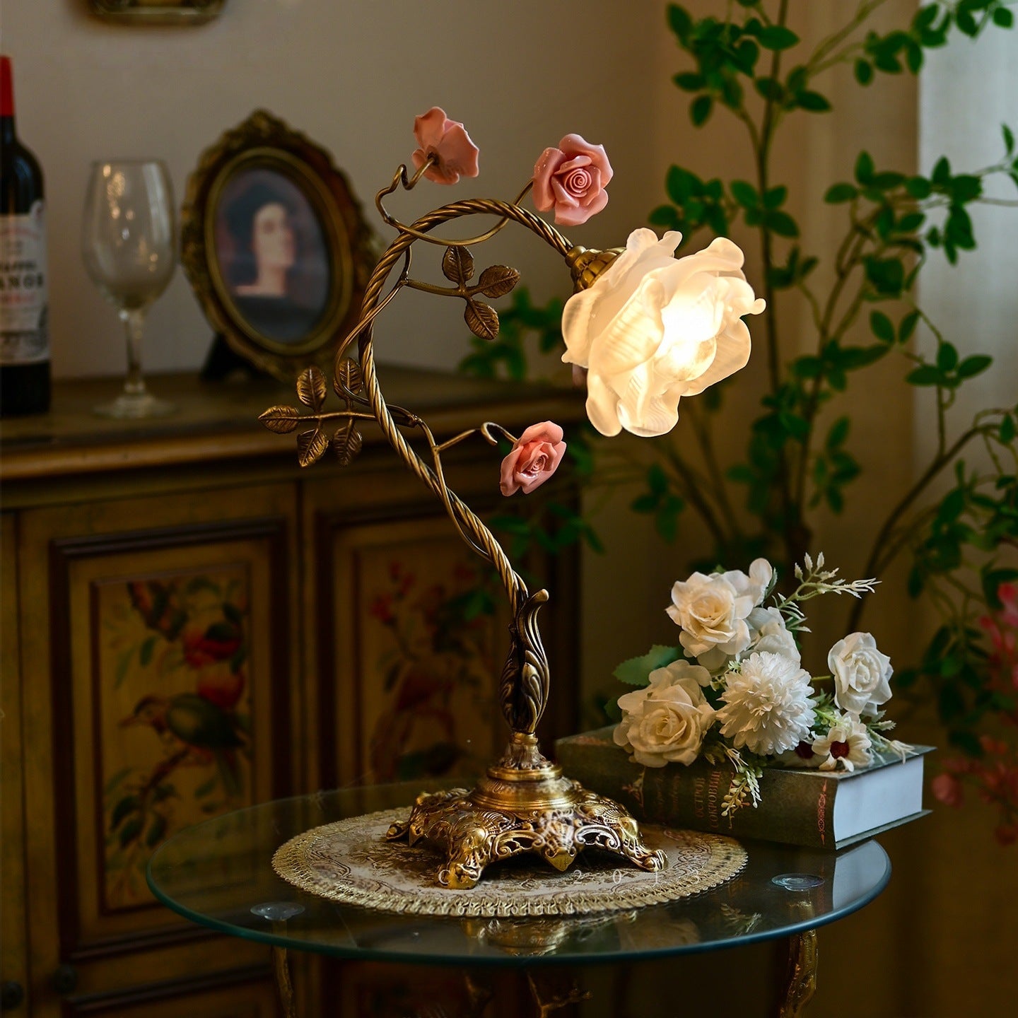 Retro Luxury Rose Glass Table Lamp