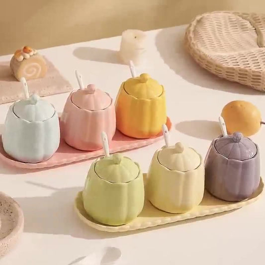 Macaron-Colored Ceramic Condiment Jars