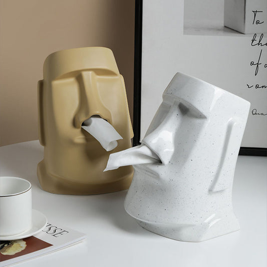 Moai Statue Ceramic Tissue Box