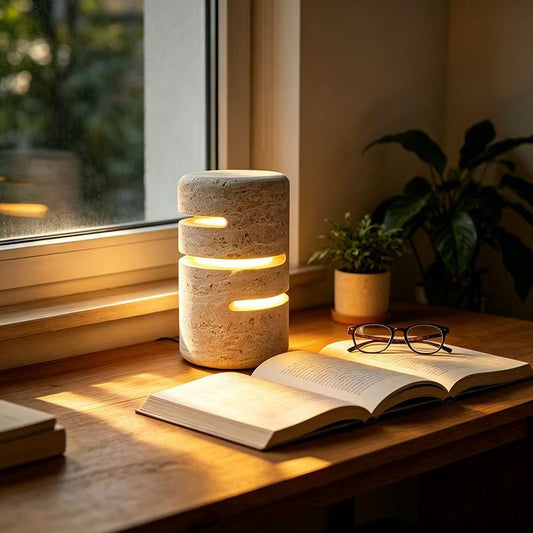 Natural Travertine Layered Table Lamp