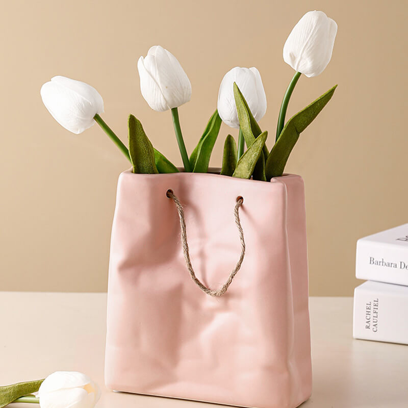 Paper Bag Pleated Ceramic Vase