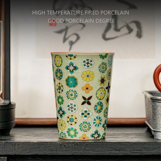 Patterned Ceramic Cylindrical Cola Mug