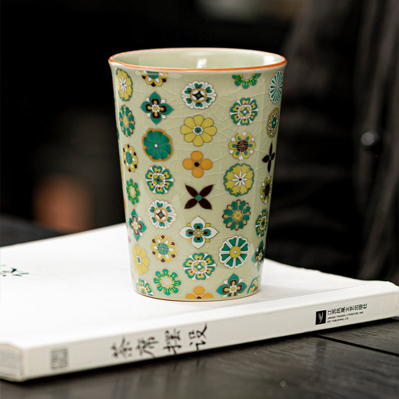 Patterned Ceramic Cylindrical Cola Mug