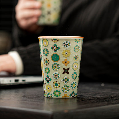 Patterned Ceramic Cylindrical Cola Mug