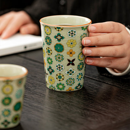 Patterned Ceramic Cylindrical Cola Mug
