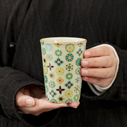 Patterned Ceramic Cylindrical Cola Mug