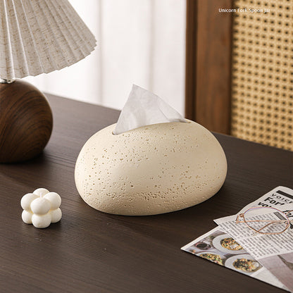 Egg-Shaped Travertine Paper Tissue Box