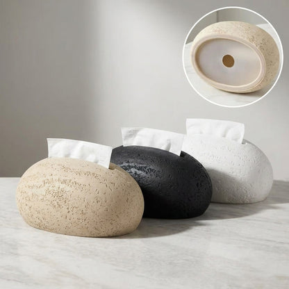 Egg-Shaped Travertine Paper Tissue Box
