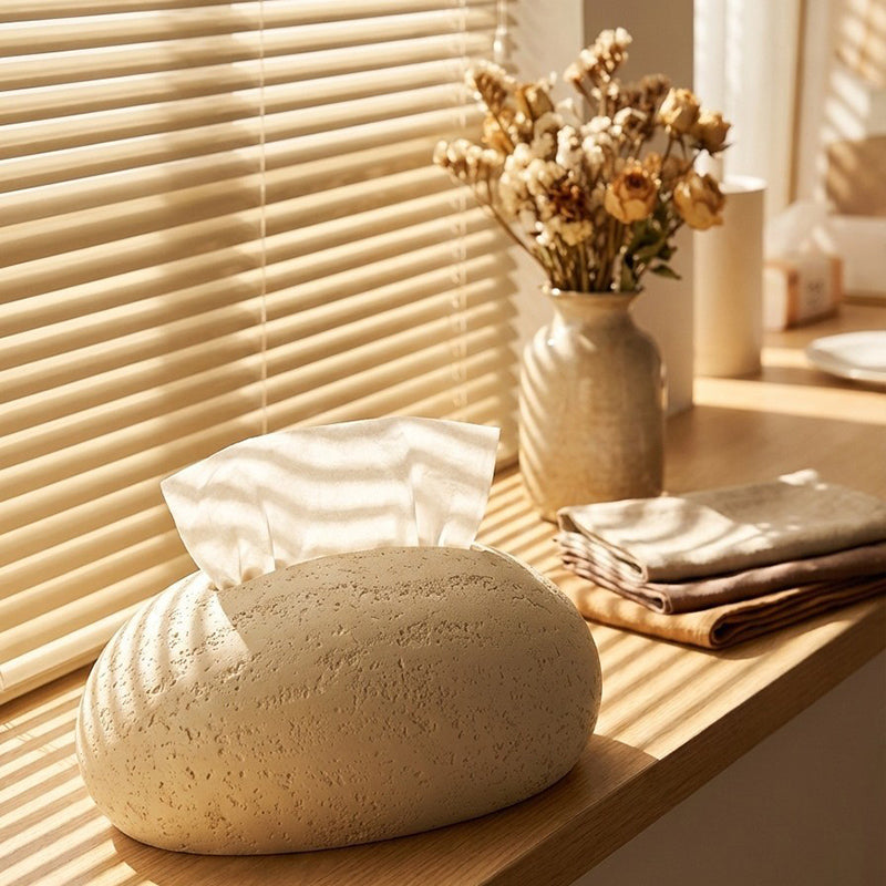 Egg-Shaped Travertine Paper Tissue Box