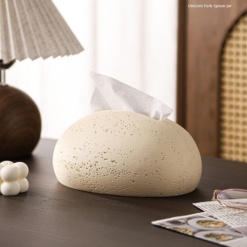 Egg-Shaped Travertine Paper Tissue Box