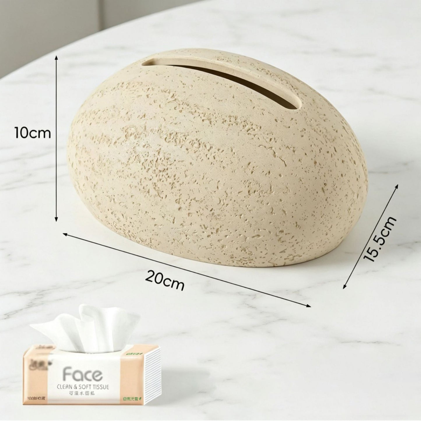 Egg-Shaped Travertine Paper Tissue Box