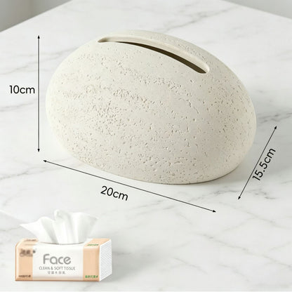 Egg-Shaped Travertine Paper Tissue Box