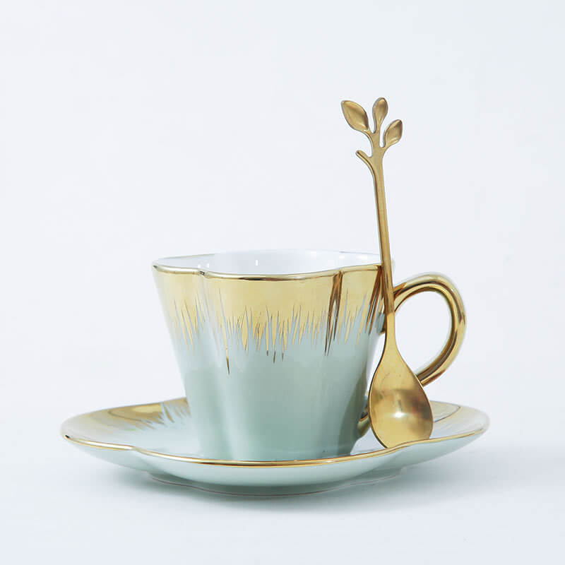 Petal Gold Edge Ceramic Cup and Saucer