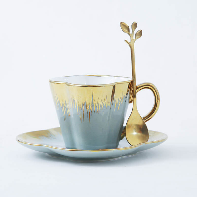 Petal Gold Edge Ceramic Cup and Saucer