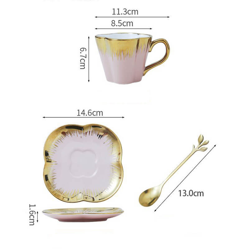 Petal Gold Edge Ceramic Cup and Saucer