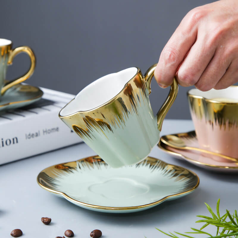 Petal Gold Edge Ceramic Cup and Saucer