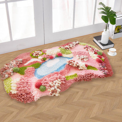 Tapis en mousse rose fait main