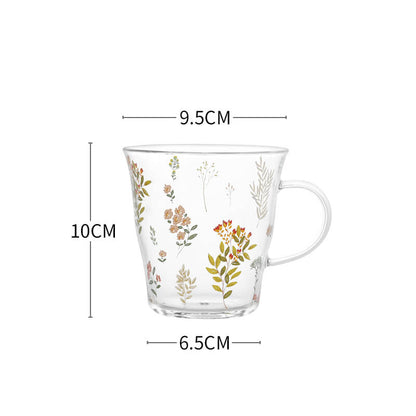 Plant Floral Print Glass Cup