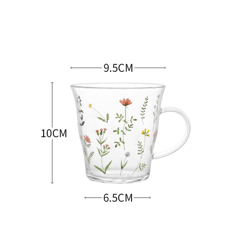 Plant Floral Print Glass Cup