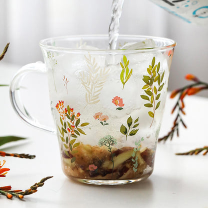 Plant Floral Print Glass Cup