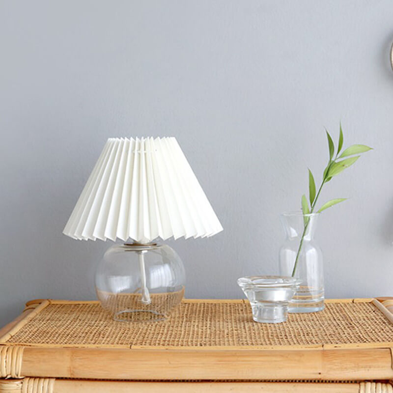 Pleated Wooden Base Table Lamp