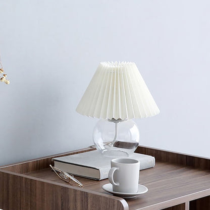 Pleated Wooden Base Table Lamp