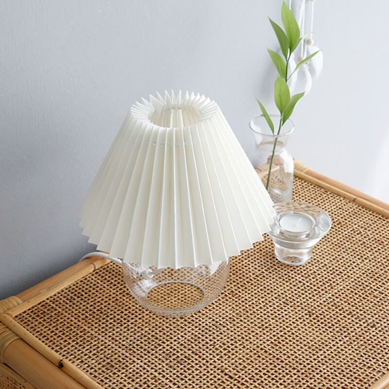 Pleated Wooden Base Table Lamp