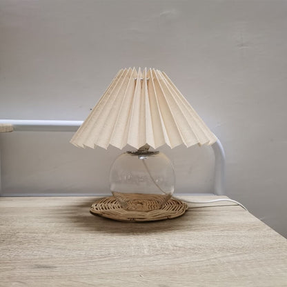 Pleated Wooden Base Table Lamp