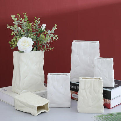 Pleated Paper Bag Ceramic Vase