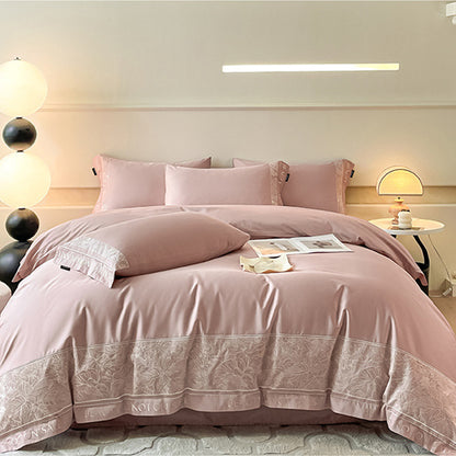 Qingyue Solid-Color Embroidered 4-Piece Bedding Set