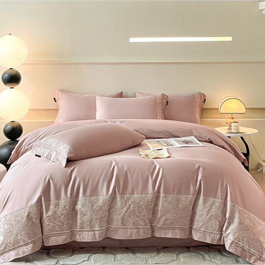 Qingyue Solid-Color Embroidered 4-Piece Bedding Set