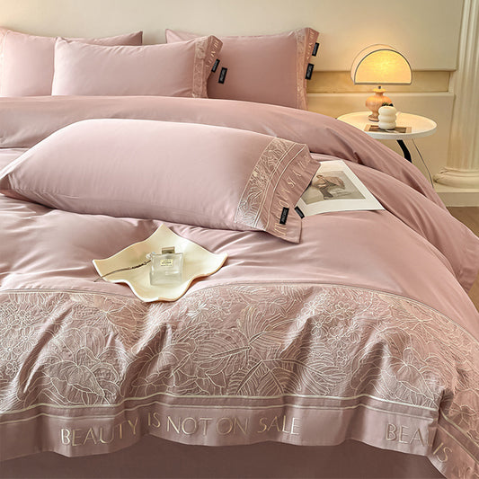 Qingyue Solid-Color Embroidered 4-Piece Bedding Set