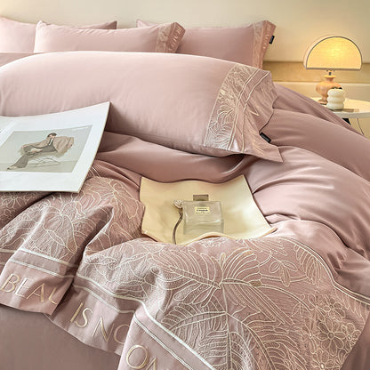 Qingyue Solid-Color Embroidered 4-Piece Bedding Set