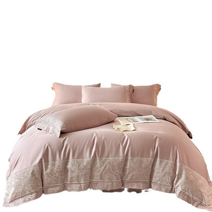 Qingyue Solid-Color Embroidered 4-Piece Bedding Set