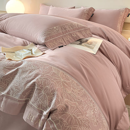 Qingyue Solid-Color Embroidered 4-Piece Bedding Set