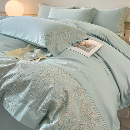 Qingyue Solid-Color Embroidered 4-Piece Bedding Set