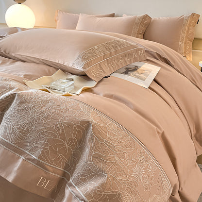 Qingyue Solid-Color Embroidered 4-Piece Bedding Set