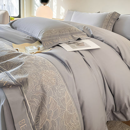 Qingyue Solid-Color Embroidered 4-Piece Bedding Set