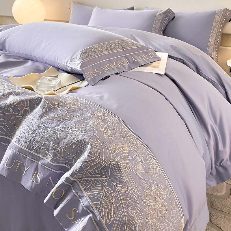 Qingyue Solid-Color Embroidered 4-Piece Bedding Set