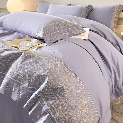 Qingyue Solid-Color Embroidered 4-Piece Bedding Set